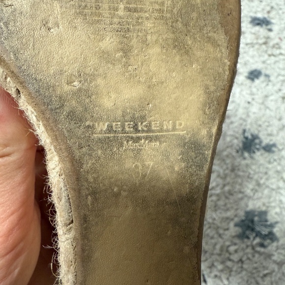 Weekend MaxMara Striped Black White Canvas Leather Espadrille Wedge Sandals 37 - Picture 8 of 8